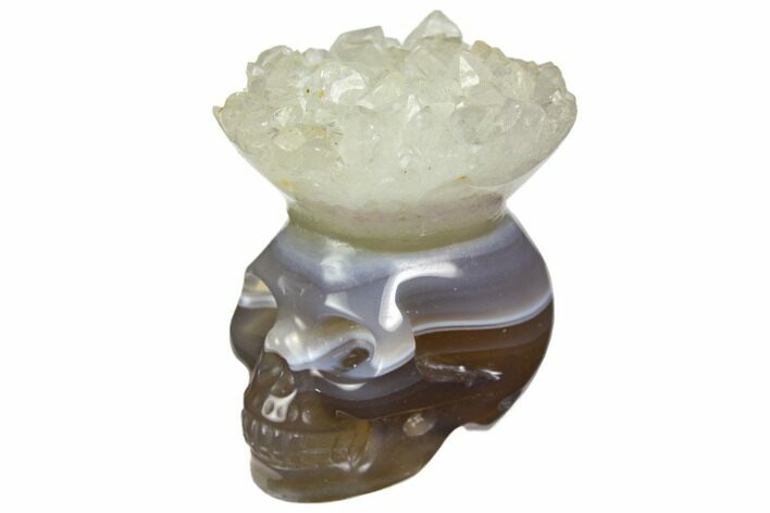 Polished Agate Skull with Quartz Crown #149537